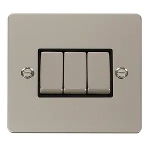 Flat Plate Pearl Nickel 10A 3 Gang 2 Way Ingot Light Switch - Black Trim - SE Home