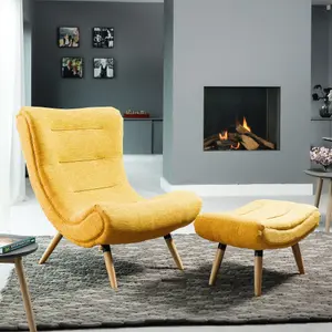 Madelia Textured Fabric Accent Chair and Stool - Yellow