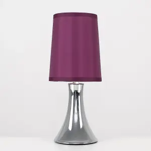 ValueLights Modern Chrome Trumpet Touch Table Lamp With Purple Fabric Shade