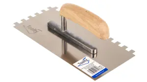 Toolty Stainless Steel Adhesive Notched Trowel with Wooden Handle 270mm 10x10mm for Tiling Plastering Rendering DIY