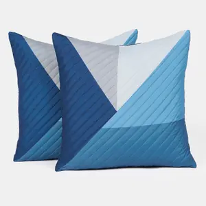 4 Pack Geometric Pinsonic Cushion Covers, Navy - 45 x 45cm