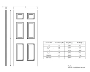 6 panel Unglazed Contemporary White Internal Door, (H)2040mm (W)726mm (T)40mm