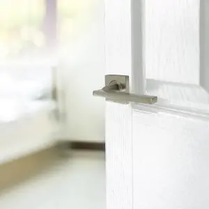 UNO Door Handle Satin Nickel Modern Lever on Square Rose Internal Latch Handles