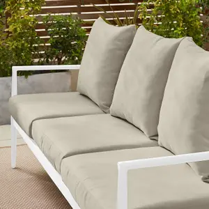 Furniturebox UK Laguna Outdoor Sofa Set - 5 Seater White Garden Sofa Set - 3 Seater Sofa + Coffee Table & Armchairs - Free Cover