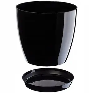 Plant Flower Pot Plastic 20 Colours 9 sizes Gloss Pots Planter Saucer Tray Deco Black 14cm