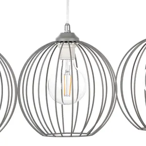 Luminosa Melone 3 Light Wire Frame Pendant Ceiling Light, Grey