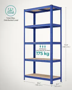 Garage Shelving, 5-Tier Storage Rack, 180 x 90 x 40 cm Max. Load 875 kg (175 kg per Tier), Shelving Unit, Adjustable Shelves, Blue