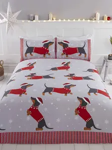 Dachshund Through The Snow Double Christmas Duvet Cover Set