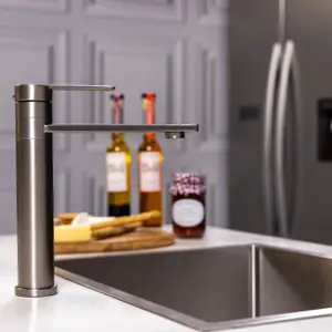 Flode Anka Single Lever Kitchen Tap Mono Design Brushed Steel