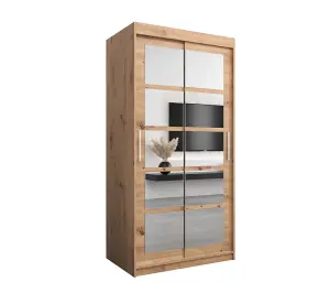 Roma II Oak Artisan Elegant Sliding Door Wardrobe H2000mm W1000mm D620mm with Mirrored Panels