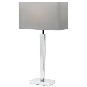 Rectangular Table Lamp Light Modern Chrome & Grey Shade Sleek Metal Sideboard