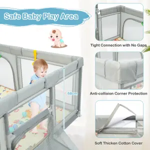 Costway Large Baby Playpen Activity Centre w/Mat Basketball Hoop Soccer Nets & Pull Rings