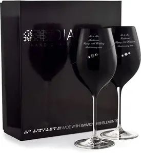 Personalised Black Wine Glasses With Swarovski Elements