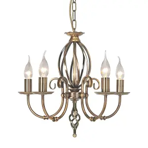 5 Bulb Chandelier Ceiling Light Artisan Knot Twist Detail Aged Brass LED E14 60W