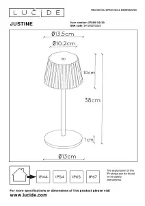 Lucide Justine Cottage Rechargeable Table lamp Outdoor - LED Dim. 2700K - IP54 - With wireless charging pad - Green