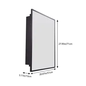 71cm H Black Wall-Mount Rectangular Bathroom Storage Mirror Cabinet