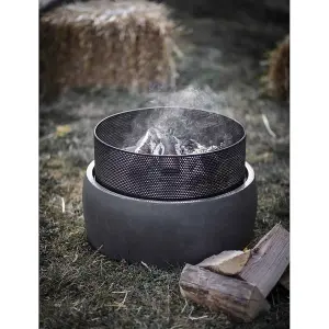 Round Fire Pit Garden Outdoor Contemporary Wood Charcoal Fire Heater Burner Heat/Frost Resistant Powder Coated Steel Fibre Clay