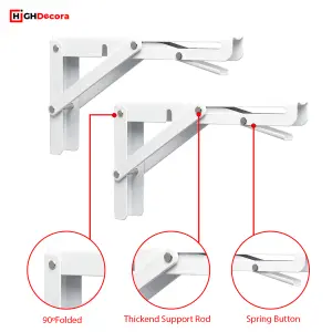 Highdecora Folding Shelf Brackets, 2 Pcs Heavy Duty Foldable Shelf Brackets Metal Wall Mounted Foldable (White, 20 inch)