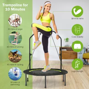 Costway 40" Mini Trampoline Foldable Fitness Trampoline with Height Adjustable Handle