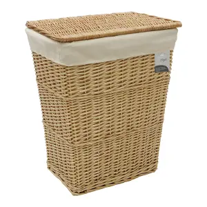 JVL Hand Woven Acacia Rectangular Laundry Willow Basket with Lid, Honey Finish