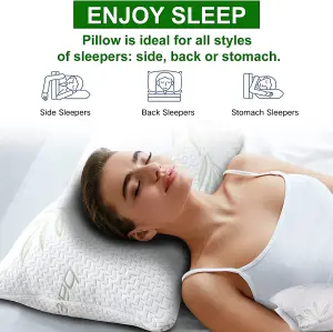 Bamboo Memory Foam Bed Pillow Head Neck Support, Anti-Allergy Washable Breathable Cover (Pack of 2)