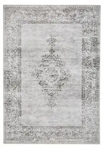 Grey Traditional Luxurious Bordered Floral Easy to clean Rug for Dining Room-120cm X 170cm