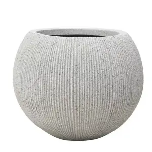 Primrose Round Bowl Ridged Recycled Plastic Planter in Beige 30cm