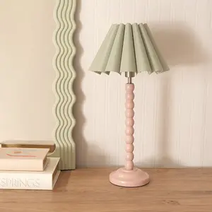 ValueLights Bobbins Painted Rose Table Lamp with Sage Green Scallop Tapered Lamp Shade and LED Bulb