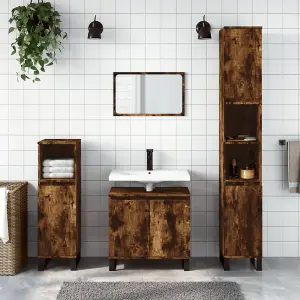 Berkfield Bathroom Cabinet Smoked Oak 30x30x190 cm Engineered Wood