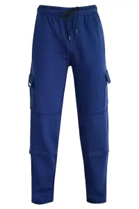 MS9 Mens Cargo Combat Fleece Trouser Work Tracksuit Jogging Bottoms Pants H20, NAVY - M