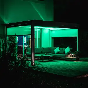 PergoSTET 4m x 4m Pergola with 3 Drop Sides and LED Lighting in White