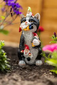 Resin Gnome Eating Cat Ornament Colourful Outdoor Indoor Decoration for Home Patio Decking