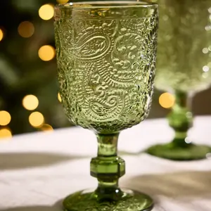 Set of 8 Luxury Bright Green Drinking Wine Glass Wine Goblets 300ml