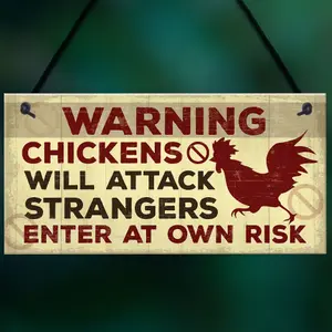 Red Ocean Funny Chicken Hen Plaque Novelty Warning Hanging Sign For Chicken Coop Outdoor Gate Garden Decor Sign