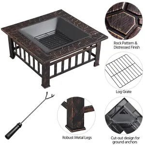 Yaheetech Copper Outdoor Square Fire Pit with Cover and Poker