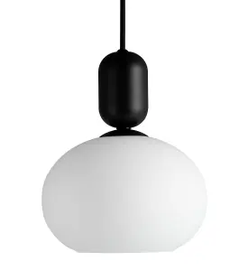 Nordlux Notti Indoor Bedroom Dining Kitchen Office Hallway Pendant Ceiling Light with White Opal Glass in Black