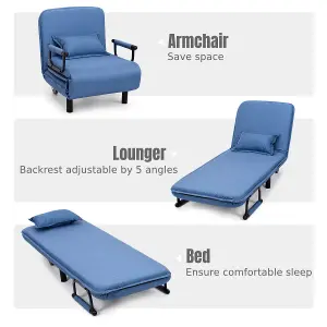 Costway Single Folding Sofa Bed Chair Modern Fabric Sleep Function Holder With Pillow