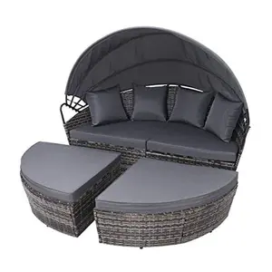 EVRE Bali Mixed Grey 3 Piece Modular Round Rattan Wicker Patio Garden Furniture Daybed