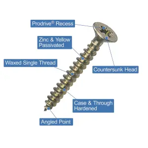 Goldscrew PZ Flat countersunk Yellow-passivated Carbon steel Screw (Dia)4mm (L)40mm, Pack of 200