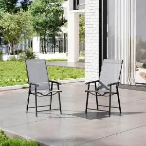 Set of 2 Outdoor Black Back Metal Frame and Fabric Folding Chairs with Armrests