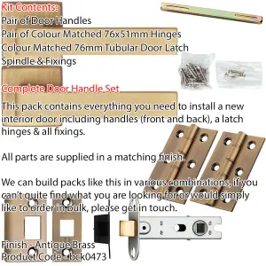 Door Handle & Latch Pack - Antique Brass - Flat Slim Bar Lever On Square Rose