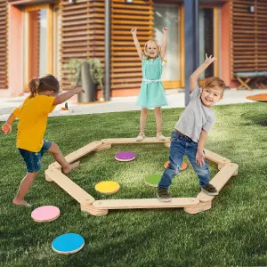 Costway Kids Wooden Balance Beam Toddler Gymnastics Beam w/ Colorful Steeping Stones