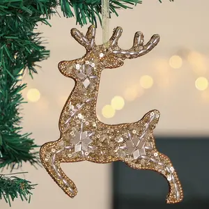 Prancing Reindeer Hanging Figurine Ornament (Set of 6) Gold