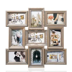 Arpan Vintage Gold Multi Aperture Picture Photo Frame, Holds 9 x 6x4" Photos, Best Gifting Frame, Family Frame