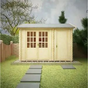 12ft x 8ft (3.65m x 2.43m) Storage 44mm Wooden Log Cabin (19mm Tongue and Groove Floor and Roof) (12 x 8) (12x8)