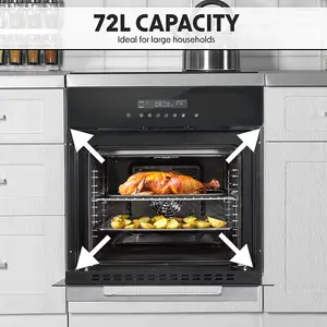 60cm Black Built-In Electric Oven with Fan and Grill - 72L Capacity