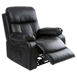 Chester Electric Bonded Leather Automatic Recliner Armchair Sofa Home Lounge Chair (Black)