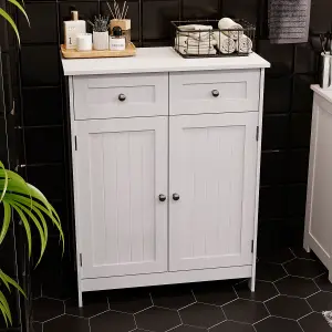 Bath Vida Priano White 2 Drawer 2 Door Freestanding Bathroom Cabinet