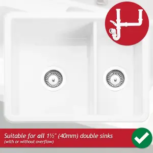 SPARES2GO Double Bowl Sink Waste Kitchen Washing Machine Dishwasher P Trap Kit (40mm / 1.5")