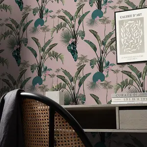 Tropical Paradise Wallpaper In Dusky Pink